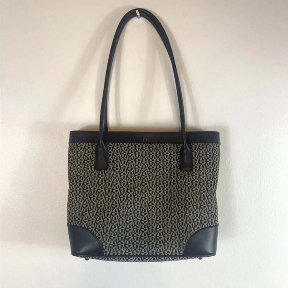 Etienne Aigner Purse Handbag Bag Tote Canvas Exterior w/ Matching Key Ring